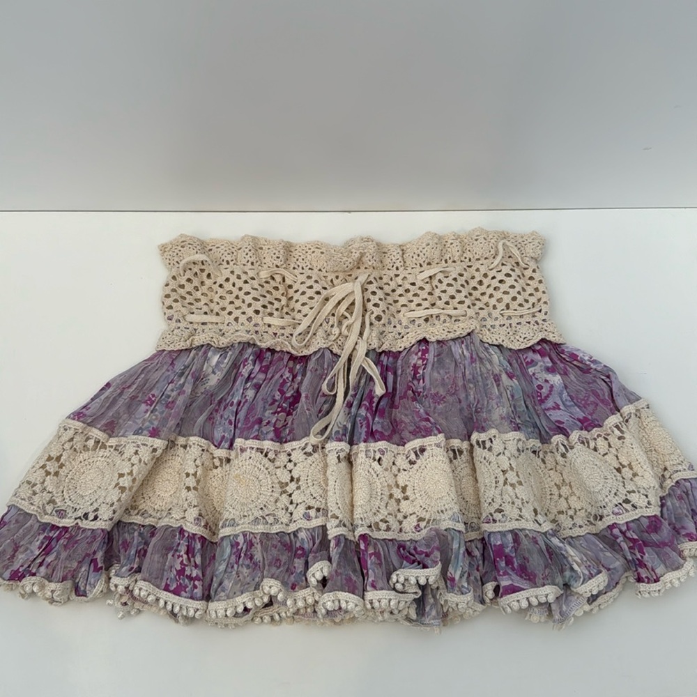 NWOT Sunday Saint Tropez Purple Mink Skirt Crochet Detail One Size Fits All